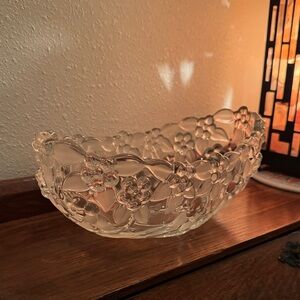 Floral Frosted & Clear Glass Fruit Bowl or other storage or serving